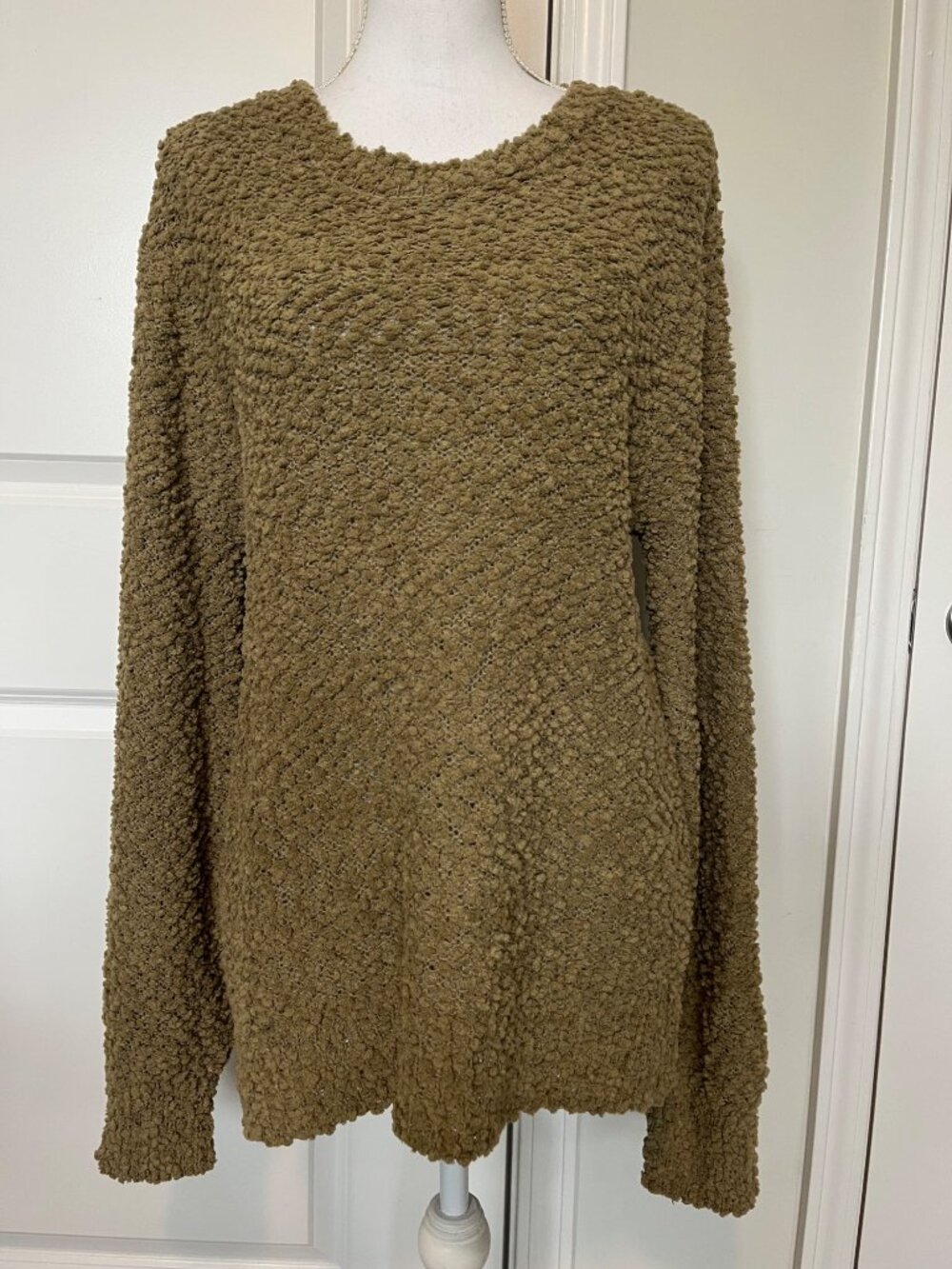 Zenana Chunky Knit Sweater Cozy Textured Pullover Womens Sz S Popcorn Olive NWT
